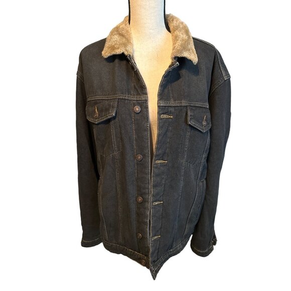 JYG Dark Denim Lined Jean Jacket Mid Length Faux Fur Fully Lined Vintage Size XL - Picture 6 of 6